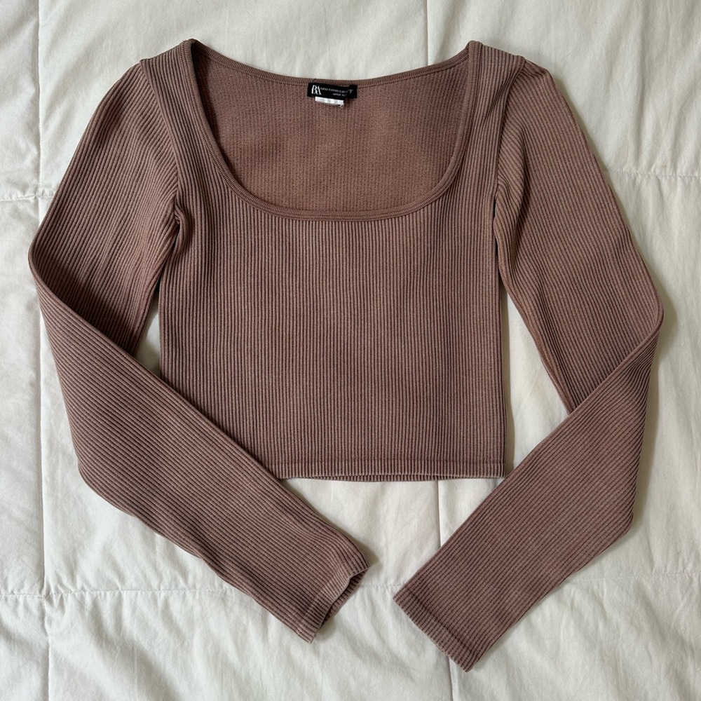 Zara Brown Ribbed Crop Top
